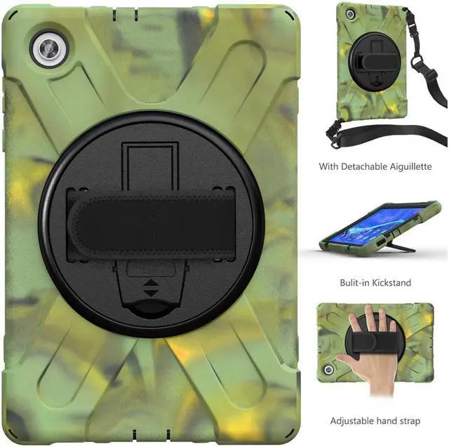 Alt view image 3 of 7 - Case for Lenovo Tab M10 FHD Plus 10.3 inch 2020 2nd Generation / K10, TB-X606F/TB-X606X/TB-X6C6F/TB-X6C6X, Heavy Duty Rugged Drop Resistant Shockproof Cover with Stand/Hand & Shoulder Strap Camo