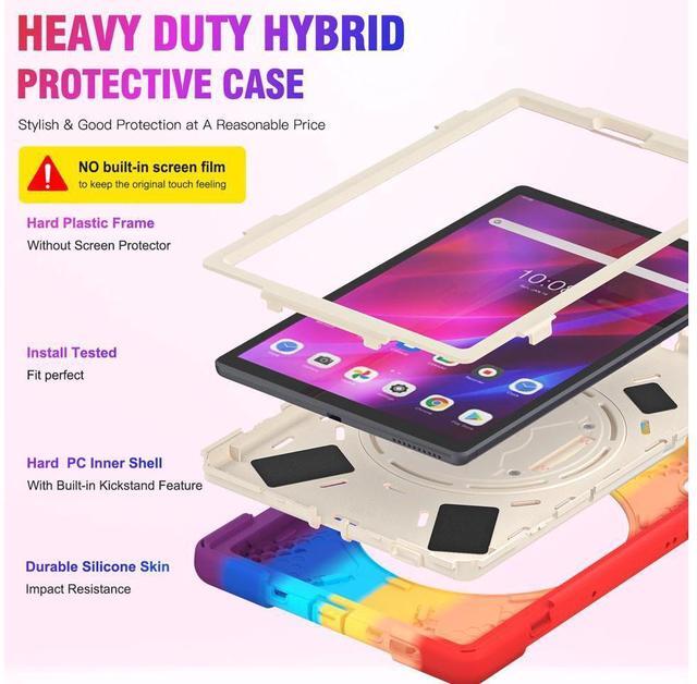 Alt view image 7 of 7 - Case for Lenovo Tab M10 FHD Plus 10.3 inch 2020 2nd Generation / K10, TB-X606F/TB-X606X/TB-X6C6F/TB-X6C6X, Heavy Duty Rugged Drop Resistant Shockproof Cover with Stand/Hand & Shoulder Strap Rainbow