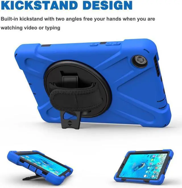 Alt view image 5 of 7 - Case for Lenovo Tab M8 3rd Gen 2021 TB-8506F TB-8506X, Heavy Duty Rugged Cover for Lenovo Tab M8 HD Tablet 2nd Gen 2019 TB-8505F TB-8505X/ Smart Tab M8 TB-8505FS with Shoulder Strap,Stand Blue