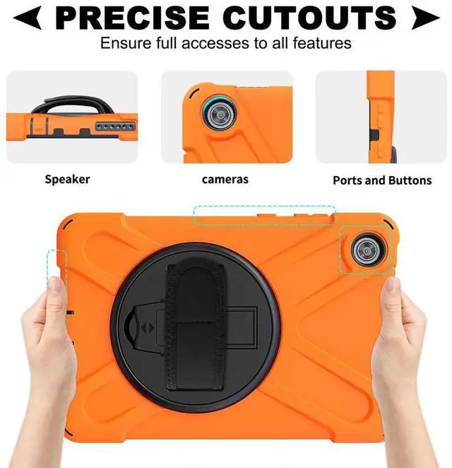 Alt view image 5 of 7 - Case for Lenovo Tab M8 3rd Gen 2021 TB-8506F TB-8506X, Heavy Duty Rugged Cover for Lenovo Tab M8 HD Tablet 2nd Gen 2019 TB-8505F TB-8505X/ Smart Tab M8 TB-8505FS with Shoulder Strap,Stand Orange