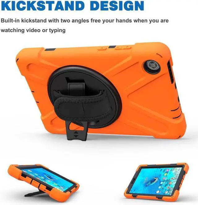 Alt view image 3 of 7 - Case for Lenovo Tab M8 3rd Gen 2021 TB-8506F TB-8506X, Heavy Duty Rugged Cover for Lenovo Tab M8 HD Tablet 2nd Gen 2019 TB-8505F TB-8505X/ Smart Tab M8 TB-8505FS with Shoulder Strap,Stand Orange