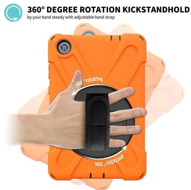 Alt view image 4 of 7 - Case for Lenovo Tab M8 3rd Gen 2021 TB-8506F TB-8506X, Heavy Duty Rugged Cover for Lenovo Tab M8 HD Tablet 2nd Gen 2019 TB-8505F TB-8505X/ Smart Tab M8 TB-8505FS with Shoulder Strap,Stand Orange