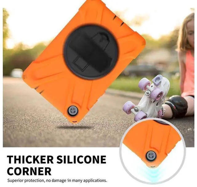 Alt view image 6 of 7 - Case for Lenovo Tab M8 3rd Gen 2021 TB-8506F TB-8506X, Heavy Duty Rugged Cover for Lenovo Tab M8 HD Tablet 2nd Gen 2019 TB-8505F TB-8505X/ Smart Tab M8 TB-8505FS with Shoulder Strap,Stand Orange