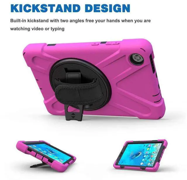 Alt view image 5 of 7 - Case for Lenovo Tab M8 3rd Gen 2021 TB-8506F TB-8506X, Heavy Duty Rugged Cover for Lenovo Tab M8 HD Tablet 2nd Gen 2019 TB-8505F TB-8505X/ Smart Tab M8 TB-8505FS with Shoulder Strap,Stand Rose Red