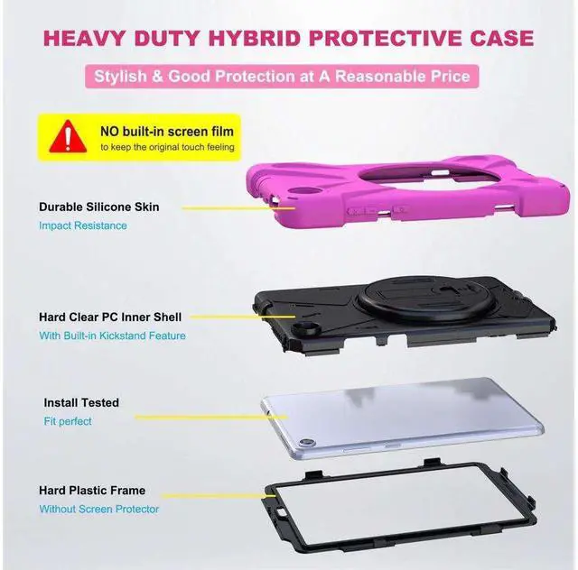 Alt view image 7 of 7 - Case for Lenovo Tab M8 3rd Gen 2021 TB-8506F TB-8506X, Heavy Duty Rugged Cover for Lenovo Tab M8 HD Tablet 2nd Gen 2019 TB-8505F TB-8505X/ Smart Tab M8 TB-8505FS with Shoulder Strap,Stand Rose Red