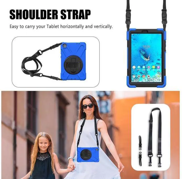 Alt view image 5 of 5 - Huawei MatePad 10.4 inch 2020 2022 Case with Rotating Kickstand / Hand Strap / Shoulder Belt Hybrid Armor Rugged Heavy Duty Shockproof Cover Blue