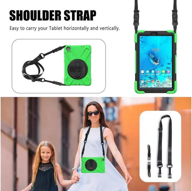 Alt view image 6 of 6 - Huawei MatePad 10.4 inch 2020 2022 Case with Rotating Kickstand / Hand Strap / Shoulder Belt Hybrid Armor Rugged Heavy Duty Shockproof Cover Green