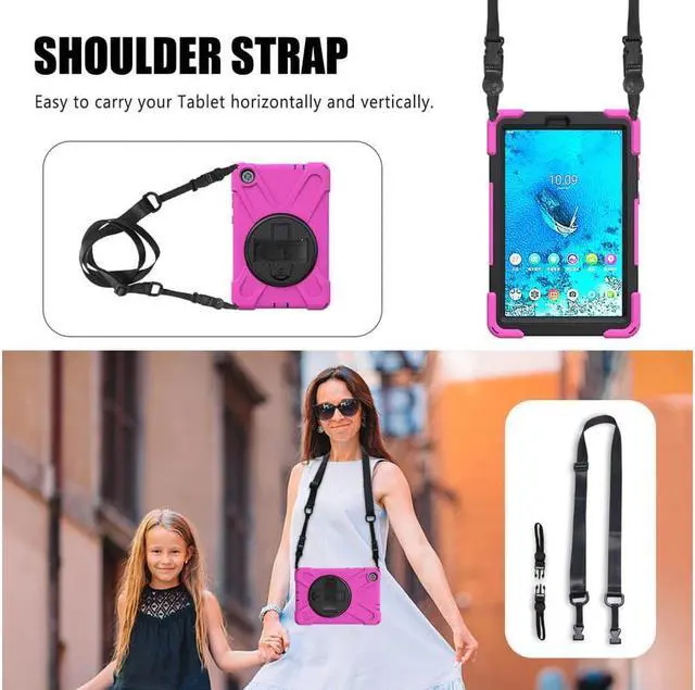 Alt view image 5 of 5 - Huawei MatePad 10.4 inch 2020 2022 Case with Rotating Kickstand / Hand Strap / Shoulder Belt Hybrid Armor Rugged Heavy Duty Shockproof Cover Rose Red