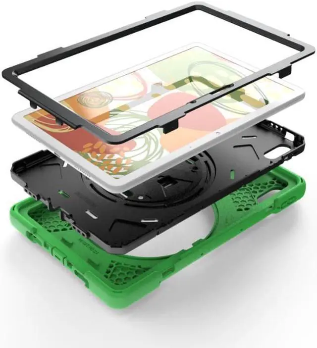 Alt view image 4 of 6 - Huawei MatePad 10.4 inch 2020 2022 Case with Rotating Kickstand / Hand Strap / Shoulder Belt Hybrid Armor Rugged Heavy Duty Shockproof Cover Green