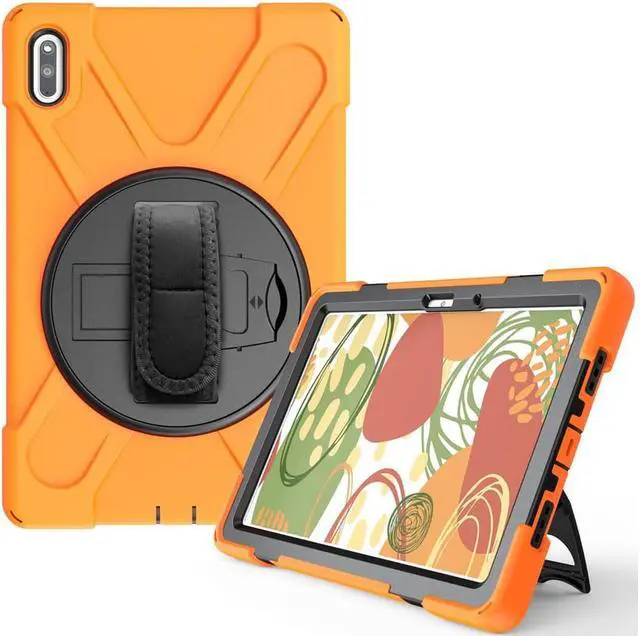 Alt view image 2 of 6 - Huawei MatePad 10.4 inch 2020 2022 Case with Rotating Kickstand / Hand Strap / Shoulder Belt Hybrid Armor Rugged Heavy Duty Shockproof Cover Orange