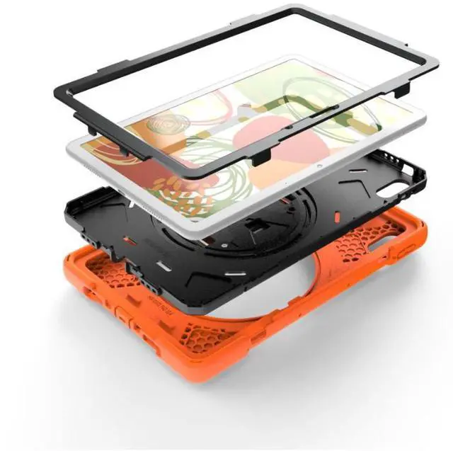 Alt view image 4 of 6 - Huawei MatePad 10.4 inch 2020 2022 Case with Rotating Kickstand / Hand Strap / Shoulder Belt Hybrid Armor Rugged Heavy Duty Shockproof Cover Orange