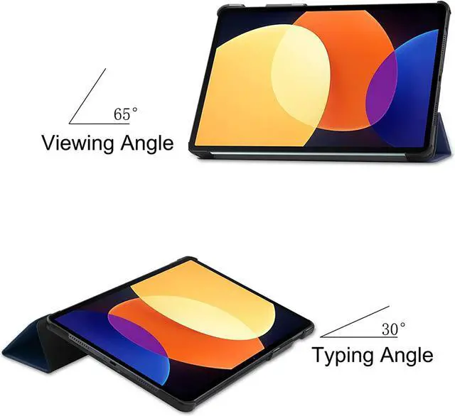 Alt view image 6 of 7 - Case for Xiaomi Pad 5 Pro 12.4 inch 2022, Tri fold Slim Lightweight Hard Shell Smart Protective Cover with Multi-Angle Stand, Universal Stylus Pen Blue