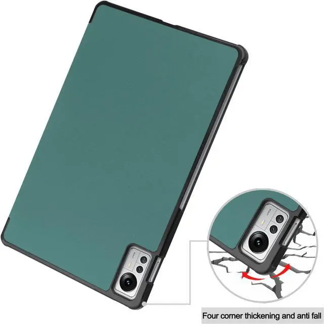 Alt view image 6 of 7 - Case for Xiaomi Pad 5 Pro 12.4 inch 2022, Tri fold Slim Lightweight Hard Shell Smart Protective Cover with Multi-Angle Stand, Universal Stylus Pen Dark Green