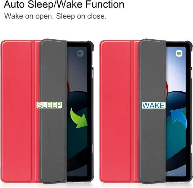 Alt view image 3 of 7 - Case for Xiaomi Redmi Pad 10.61 inch 2022, Tri fold Slim Auto Wake Lightweight Hard Shell Smart Protective Stand Cover with Universal Stylus Pen Red