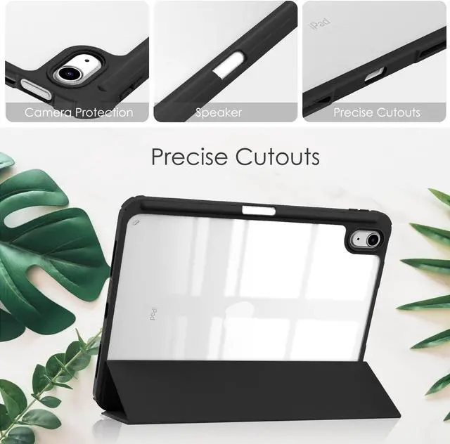 Alt view image 4 of 7 - Case for New iPad 10th Generation 10.9 Inch 2022 with Pencil Holder / Universal Stylus Pen, Hybrid Slim Tri-fold Protective Stand Cover Smart Shell with Clear Back, Auto Wake/Sleep