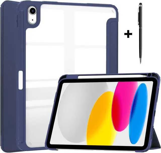 Main image of Case for New iPad 10th Generation 10.9 Inch 2022 with Pencil Holder / Universal Stylus Pen, Hybrid Slim Tri-fold Protective Stand Cover Smart Shell with Clear Back, Auto Wake/Sleep