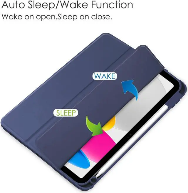 Alt view image 5 of 7 - Case for New iPad 10th Generation 10.9 Inch 2022 with Pencil Holder / Universal Stylus Pen, Hybrid Slim Tri-fold Protective Stand Cover Smart Shell with Clear Back, Auto Wake/Sleep