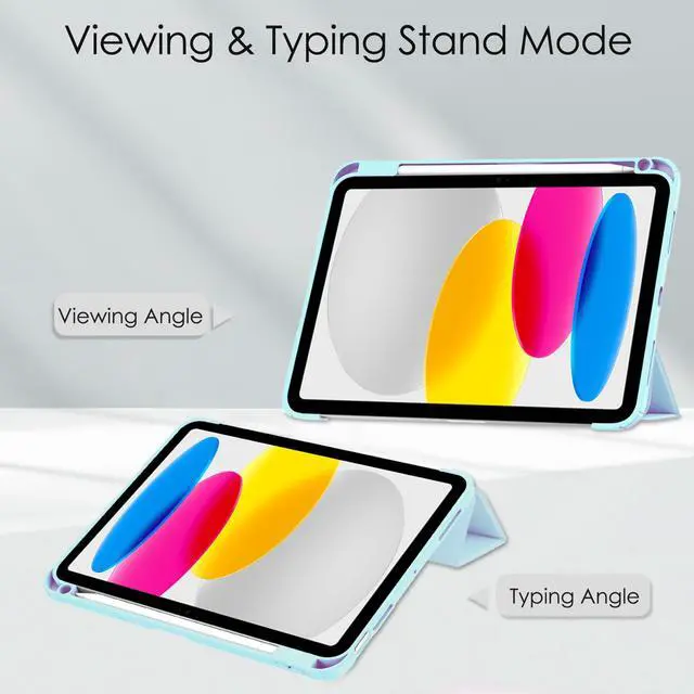 Alt view image 2 of 7 - Case for New iPad 10th Generation 10.9 Inch 2022 with Pencil Holder / Universal Stylus Pen, Hybrid Slim Tri-fold Protective Stand Cover Smart Shell with Clear Back, Auto Wake/Sleep