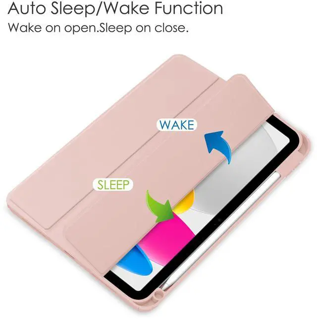 Alt view image 5 of 7 - Case for New iPad 10th Generation 10.9 Inch 2022 with Pencil Holder / Universal Stylus Pen, Hybrid Slim Tri-fold Protective Stand Cover Smart Shell with Clear Back, Auto Wake/Sleep