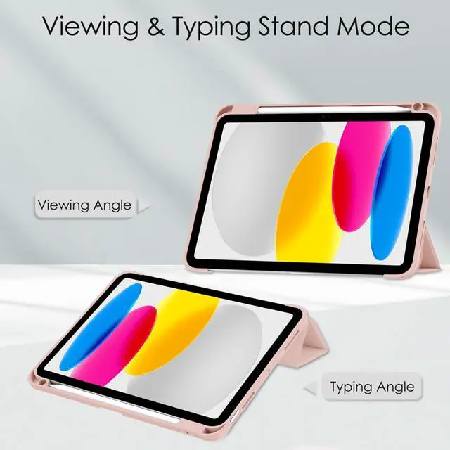 Alt view image 2 of 7 - Case for New iPad 10th Generation 10.9 Inch 2022 with Pencil Holder / Universal Stylus Pen, Hybrid Slim Tri-fold Protective Stand Cover Smart Shell with Clear Back, Auto Wake/Sleep