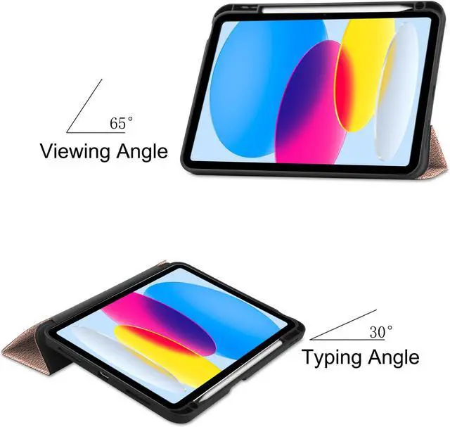 Alt view image 5 of 7 - Case Compatible with iPad 10th Generation 10.9 Inch 2022 with Pencil Holder, Protective Stand Cover with Soft TPU Back, Auto Sleep/Wake with Universal Stylus Pen Rose Gold