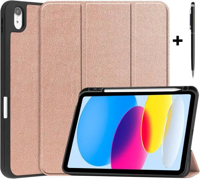 Main image of Case Compatible with iPad 10th Generation 10.9 Inch 2022 with Pencil Holder, Protective Stand Cover with Soft TPU Back, Auto Sleep/Wake with Universal Stylus Pen Rose Gold