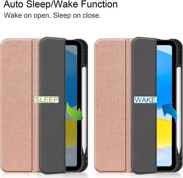 Alt view image 2 of 7 - Case Compatible with iPad 10th Generation 10.9 Inch 2022 with Pencil Holder, Protective Stand Cover with Soft TPU Back, Auto Sleep/Wake with Universal Stylus Pen Rose Gold