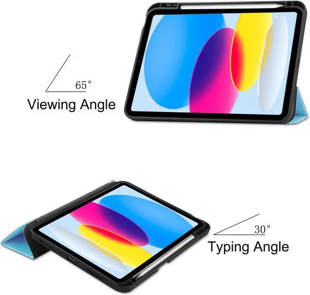 Alt view image 4 of 7 - Case Compatible with iPad 10th Generation 10.9 Inch 2022 with Pencil Holder, Protective Stand Cover with Soft TPU Back, Auto Sleep/Wake with Universal Stylus Pen Light Blue