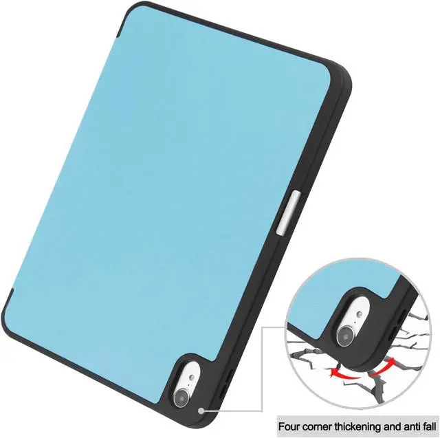 Alt view image 7 of 7 - Case Compatible with iPad 10th Generation 10.9 Inch 2022 with Pencil Holder, Protective Stand Cover with Soft TPU Back, Auto Sleep/Wake with Universal Stylus Pen Light Blue