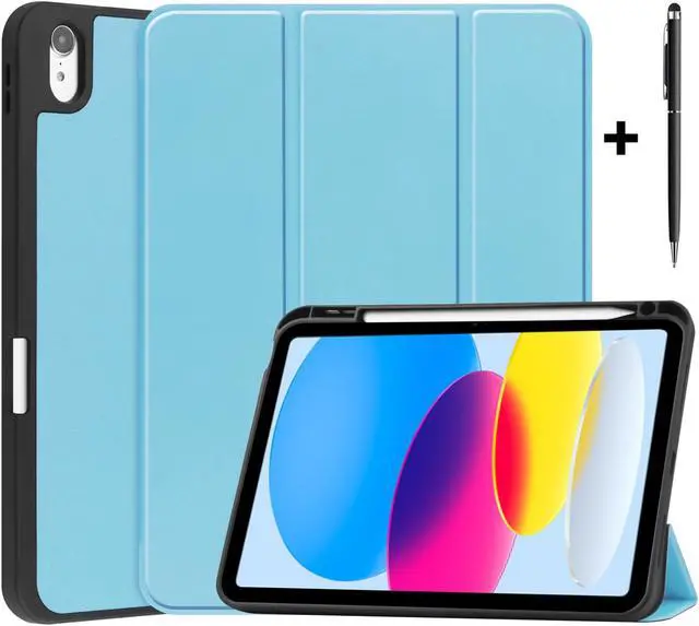 Main image of Case Compatible with iPad 10th Generation 10.9 Inch 2022 with Pencil Holder, Protective Stand Cover with Soft TPU Back, Auto Sleep/Wake with Universal Stylus Pen Light Blue