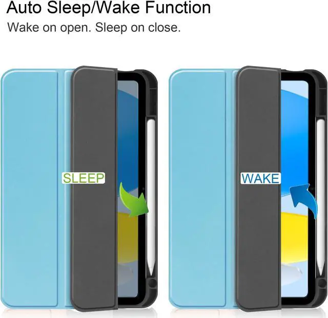 Alt view image 2 of 7 - Case Compatible with iPad 10th Generation 10.9 Inch 2022 with Pencil Holder, Protective Stand Cover with Soft TPU Back, Auto Sleep/Wake with Universal Stylus Pen Light Blue