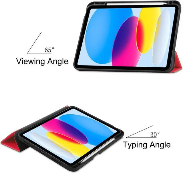 Alt view image 4 of 7 - Case Compatible with iPad 10th Generation 10.9 Inch 2022 with Pencil Holder, Protective Stand Cover with Soft TPU Back, Auto Sleep/Wake with Universal Stylus Pen Red