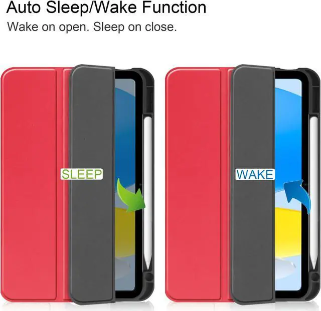 Alt view image 2 of 7 - Case Compatible with iPad 10th Generation 10.9 Inch 2022 with Pencil Holder, Protective Stand Cover with Soft TPU Back, Auto Sleep/Wake with Universal Stylus Pen Red