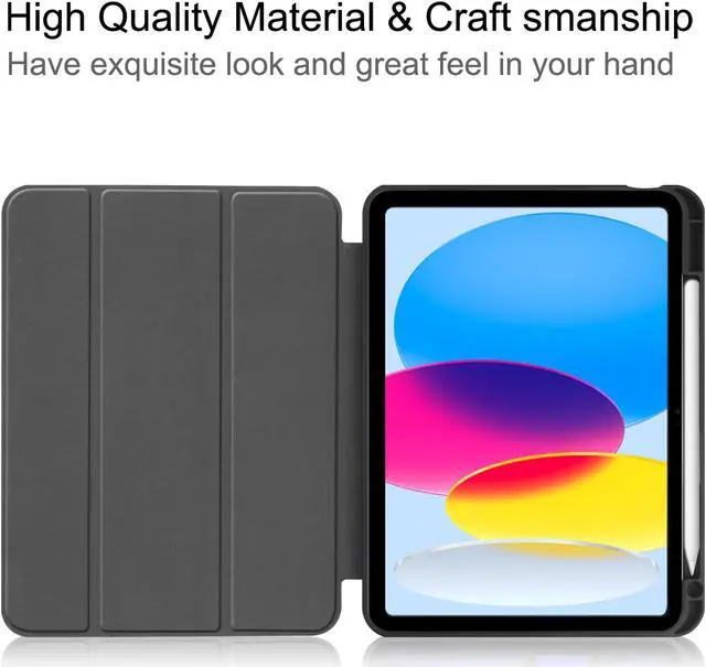 Alt view image 3 of 7 - Case Compatible with iPad 10th Generation 10.9 Inch 2022 with Pencil Holder, Protective Stand Cover with Soft TPU Back, Auto Sleep/Wake with Universal Stylus Pen Gray