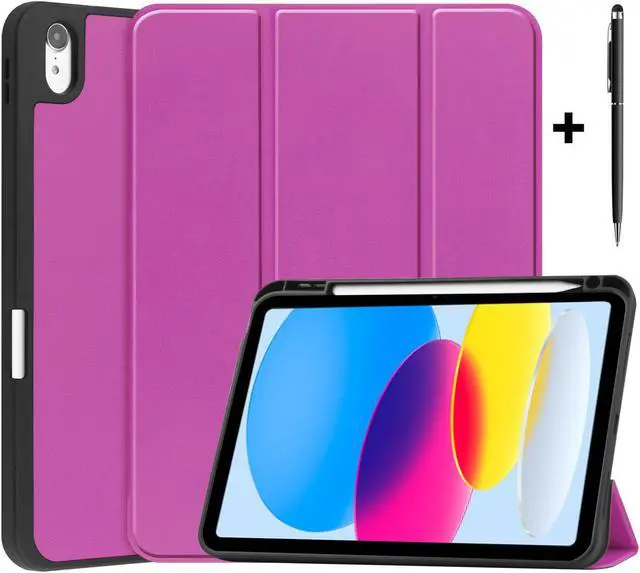 Main image of Case Compatible with iPad 10th Generation 10.9 Inch 2022 with Pencil Holder, Protective Stand Cover with Soft TPU Back, Auto Sleep/Wake with Universal Stylus Pen Rose Red