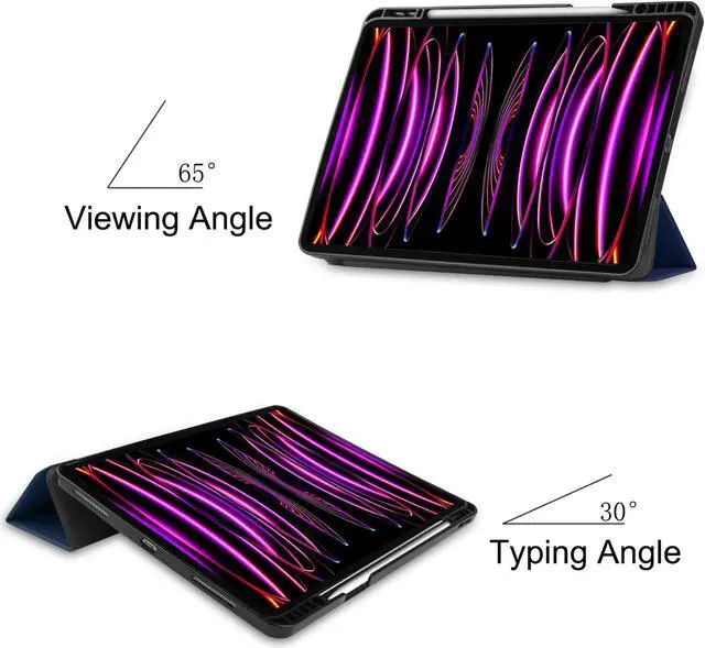 Alt view image 4 of 7 - iPad Pro 12.9 Inch Case 2022 2021 2020 2018 (6th 5th 4th 3th Gen) with Pencil Holder, Support 2nd Pencil Charging, Slim Tablet Stand Cover with Soft TPU Back, Auto Wake/Sleep with Universal Stylus Pen