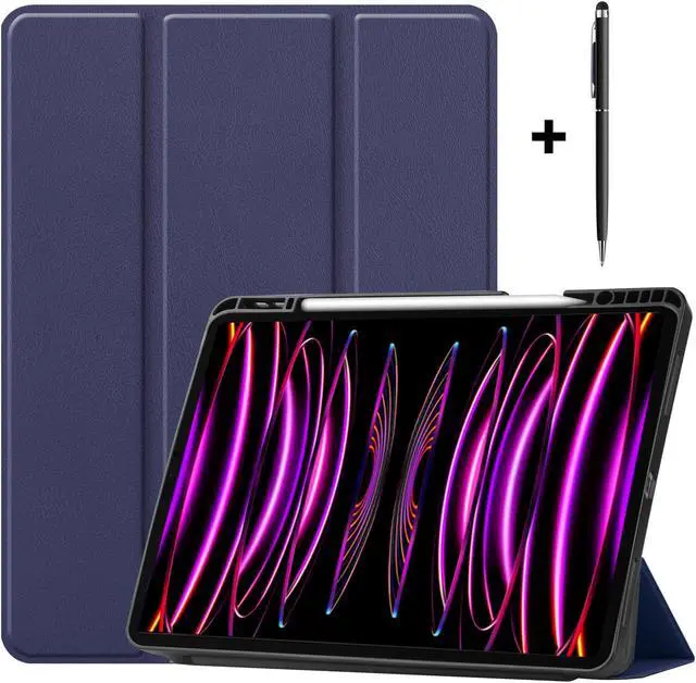 Main image of iPad Pro 12.9 Inch Case 2022 2021 2020 2018 (6th 5th 4th 3th Gen) with Pencil Holder, Support 2nd Pencil Charging, Slim Tablet Stand Cover with Soft TPU Back, Auto Wake/Sleep with Universal Stylus Pen