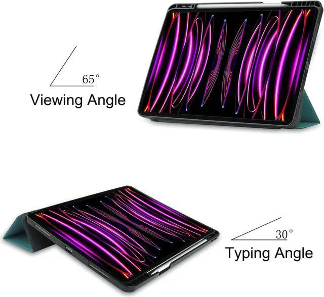 Alt view image 4 of 7 - iPad Pro 12.9 Inch Case 2022 2021 2020 2018 (6th 5th 4th 3th Gen) with Pencil Holder, Support 2nd Pencil Charging, Slim Tablet Stand Cover with Soft TPU Back, Auto Wake/Sleep with Universal Stylus Pen