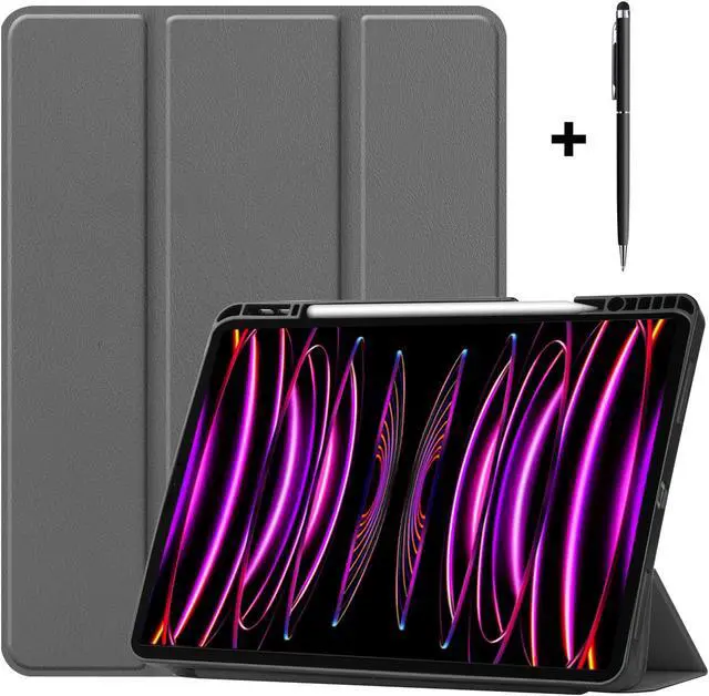 Main image of iPad Pro 12.9 Inch Case 2022 2021 2020 2018 (6th 5th 4th 3th Gen) with Pencil Holder, Support 2nd Pencil Charging, Slim Tablet Stand Cover with Soft TPU Back, Auto Wake/Sleep with Universal Stylus Pen