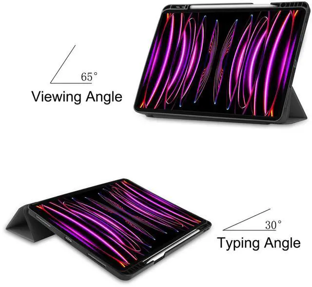 Alt view image 4 of 7 - iPad Pro 12.9 Inch Case 2022 2021 2020 2018 (6th 5th 4th 3th Gen) with Pencil Holder, Support 2nd Pencil Charging, Slim Tablet Stand Cover with Soft TPU Back, Auto Wake/Sleep with Universal Stylus Pen