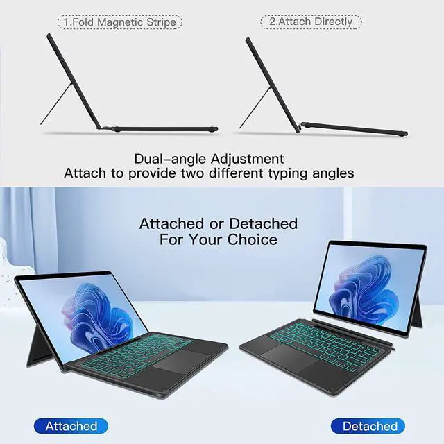 Alt view image 3 of 7 - Type Cover for 13 inch Microsoft Surface Pro 9 / Pro 8 / Pro X, Wireless Thin Bluetooth Keyboard with Trackpad, 7 Colors Backlit, Pencil Holder