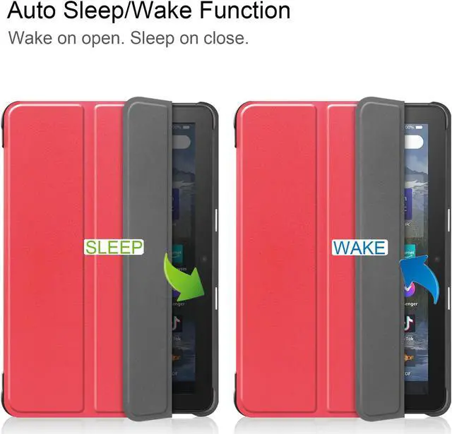 Alt view image 2 of 7 - Case for Amazon Fire HD 8 and Fire HD 8 Plus (12th Generation/10th Generation, 2022/2020 Release) 8" Tablet  - Ultra Lightweight Slim Shell Stand Cover Auto Wake/Sleep with Universal Stylus Pen Red