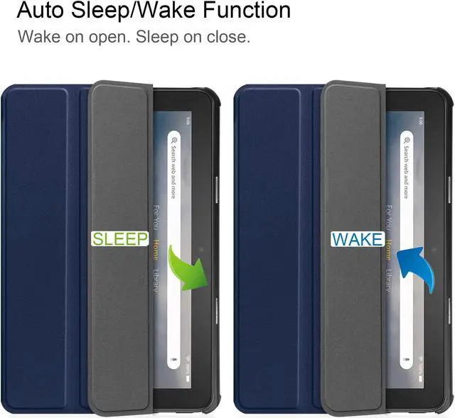 Alt view image 2 of 7 - Case for All New Amazon Fire 7 inch Tablet (12th Generation, 2022 Released) - Lightweight Tri-fold Stand Auto Wake/Sleep Folio Stand Cover with Universal Stylus Pen Blue