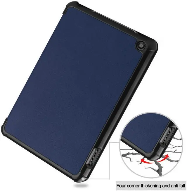 Alt view image 6 of 7 - Case for All New Amazon Fire 7 inch Tablet (12th Generation, 2022 Released) - Lightweight Tri-fold Stand Auto Wake/Sleep Folio Stand Cover with Universal Stylus Pen Blue