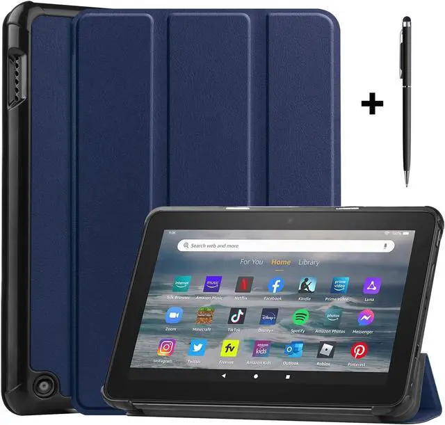 Main image of Case for All New Amazon Fire 7 inch Tablet (12th Generation, 2022 Released) - Lightweight Tri-fold Stand Auto Wake/Sleep Folio Stand Cover with Universal Stylus Pen Blue