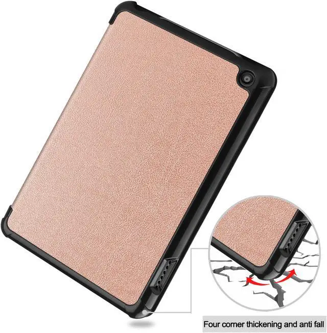 Alt view image 6 of 7 - Case for All New Amazon Fire 7 inch Tablet (12th Generation, 2022 Released) - Lightweight Tri-fold Stand Auto Wake/Sleep Folio Stand Cover with Universal Stylus Pen Rose Gold