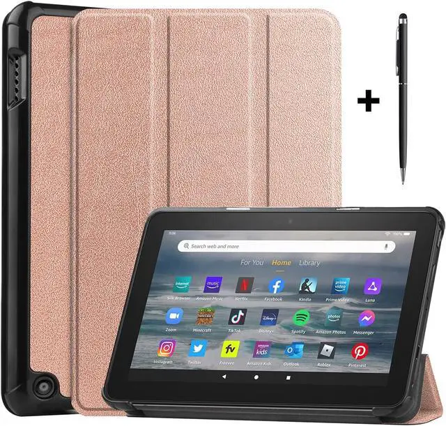 Main image of Case for All New Amazon Fire 7 inch Tablet (12th Generation, 2022 Released) - Lightweight Tri-fold Stand Auto Wake/Sleep Folio Stand Cover with Universal Stylus Pen Rose Gold