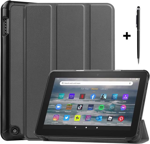 Main image of Case for All New Amazon Fire 7 inch Tablet (12th Generation, 2022 Released) - Lightweight Tri-fold Stand Auto Wake/Sleep Folio Stand Cover with Universal Stylus Pen Gray