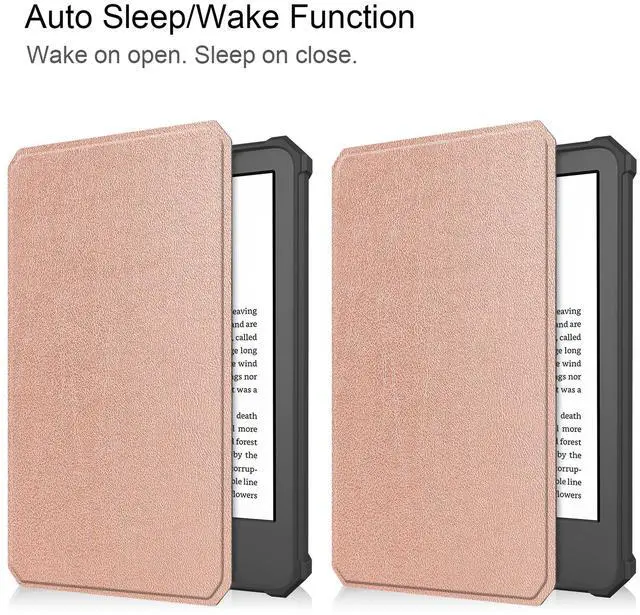 Alt view image 3 of 7 - Case for All-New Kindle 11th Generation 2022 Release, Ultra Thin Lightweight Smart Protective Durable Premium PU Leather Cover with Auto Sleep Wake Function with Universal Stylus Pen Rose Gold