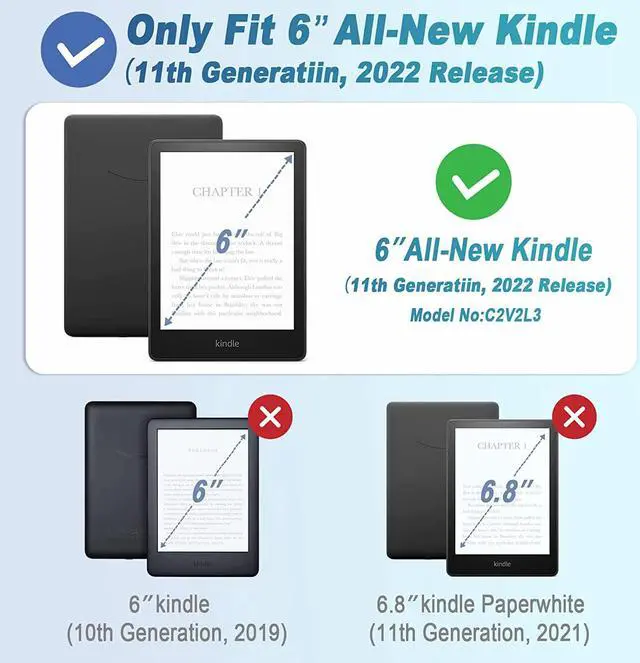 Alt view image 2 of 7 - Case for All-New Kindle 11th Generation 2022 Release, Ultra Thin Lightweight Smart Protective Durable Premium PU Leather Cover with Auto Sleep Wake Function with Universal Stylus Pen Gray